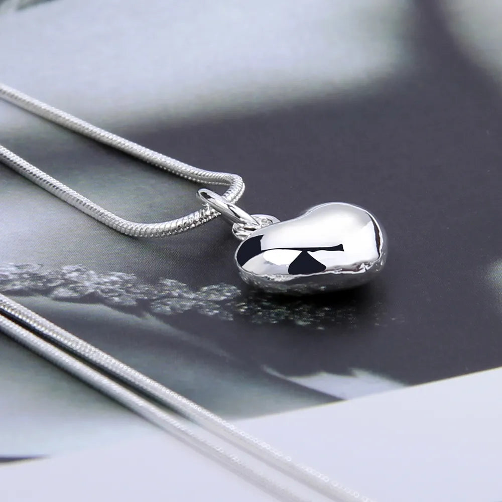 Sterling Silver Solid Small Heart Pendant Necklace For Women