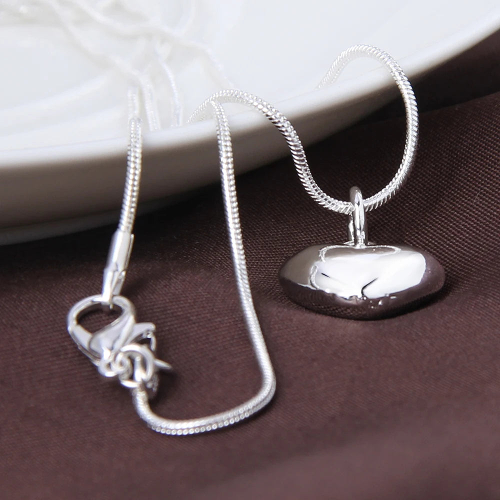 Sterling Silver Solid Small Heart Pendant Necklace For Women